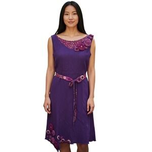Moschino Cheap & Chic Purple Rosette Dress Silk Cotton Italy 3D Art Deco 12 Mod